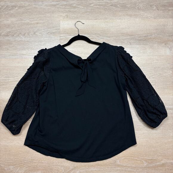 Anthropologie Lace Sleeve Blouse Women’s L Color Black - Picture 7 of 7